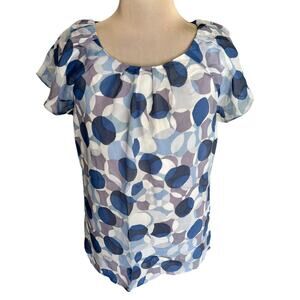 Boden Abstract Polka Dot Geo Flutter Sleeve Blouse Top Feminine Pleated